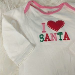 CARTER'S 9 Month White Bodysuit I Heart Love Santa Christmas NEW